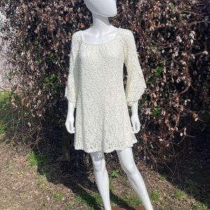 2B Together Cream Lace Overlay Mini Bell Sleeve A-Line Dress
